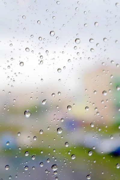 Осінній День Дощу Краплі Води Вікно Неглибокий Dof — стокове фото