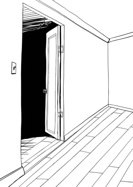 Outlined Illustration Empty Room Open Door — Stock Photo, Image