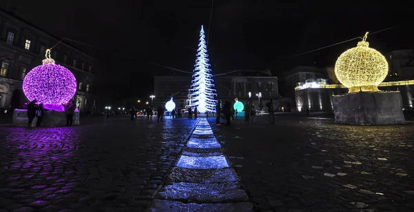 Świąteczne Dekoracje Placu Piazza Plebiscito Neapol Włochy — Zdjęcie stockowe