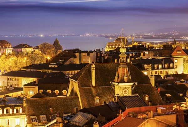 Panorama Lausannois Avec Hôtel Ville Nuit Lausanne Vaud Suisse — Photo