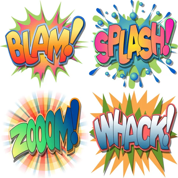 Selection Comic Book Exclamations Action Word Illustrations Blam Splash Zoom — Stock Photo, Image