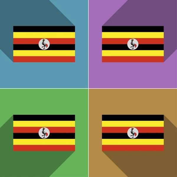 Bandeiras Uganda Conjunto Cores Design Plano Sombras Longas Ilustração — Fotografia de Stock