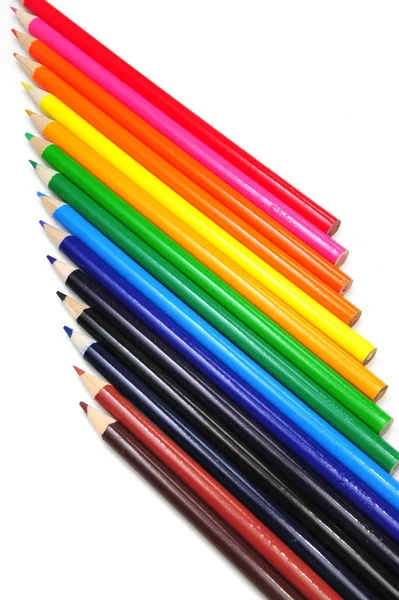 Lápices Colores Varios Tonos Color Una Vista Vertical — Foto de Stock