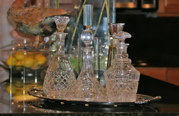 Crystal Decanters Upscale Kitchen — стоковое фото