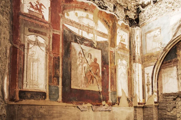 Ρωμαϊκή Τοιχογραφία Ανάμεσα Ερείπια Του Herculaneum — Φωτογραφία Αρχείου