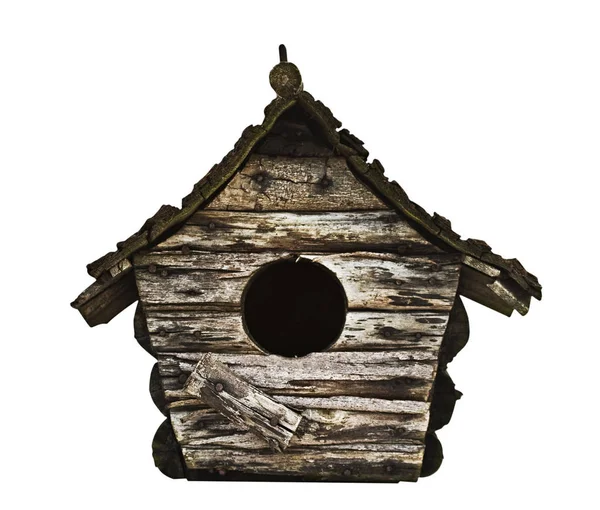 Viharzott Birdhouse Izolált Fehér Háttér — Stock Fotó