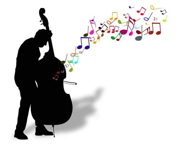 Ilustração Uma Pessoa Tocando Baixo Com Notas Musicais — Fotografia de Stock
