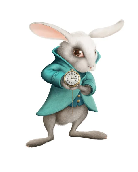 Lapin Blanc Elegances Indique Horloge Illustration — Photo