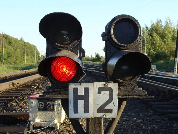 Rotes Signal Einer Kleinen Bahnampel — Stockfoto
