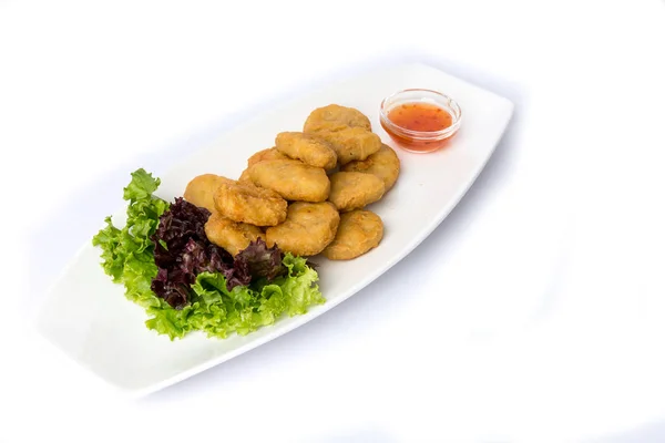 Crocchette Pollo Fritte Salsa Dolce Peperoncino — Foto Stock