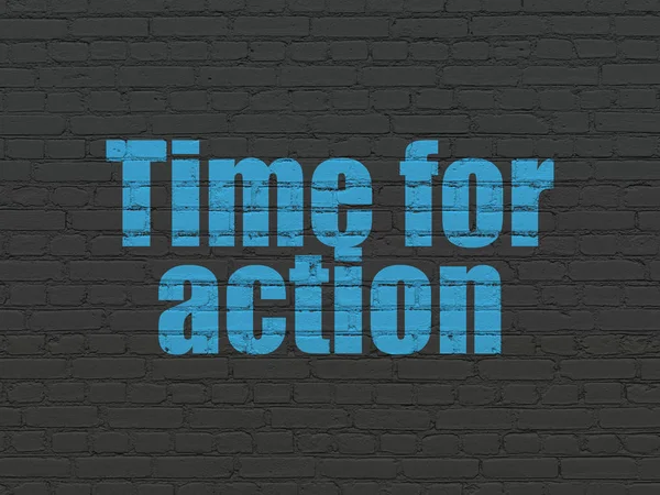 Timeline Concept Painted Blue Text Time Action Black Brick Wall — Stock Photo, Image