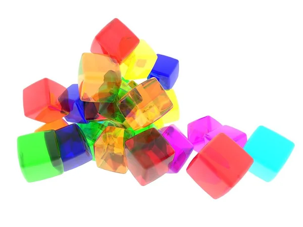 컴퓨터는 다양한 색상의 큐브를 — 스톡 사진