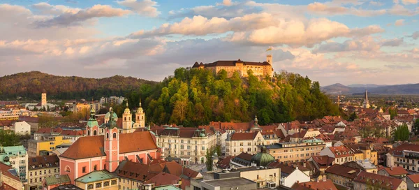 Panorama Slovenian Capital Ljubljana Sunset — Stock Photo, Image