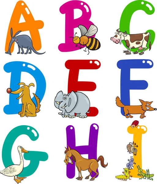 Conjunto Alfabeto Colorido Dos Desenhos Animados Com Animais Engraçados — Fotografia de Stock