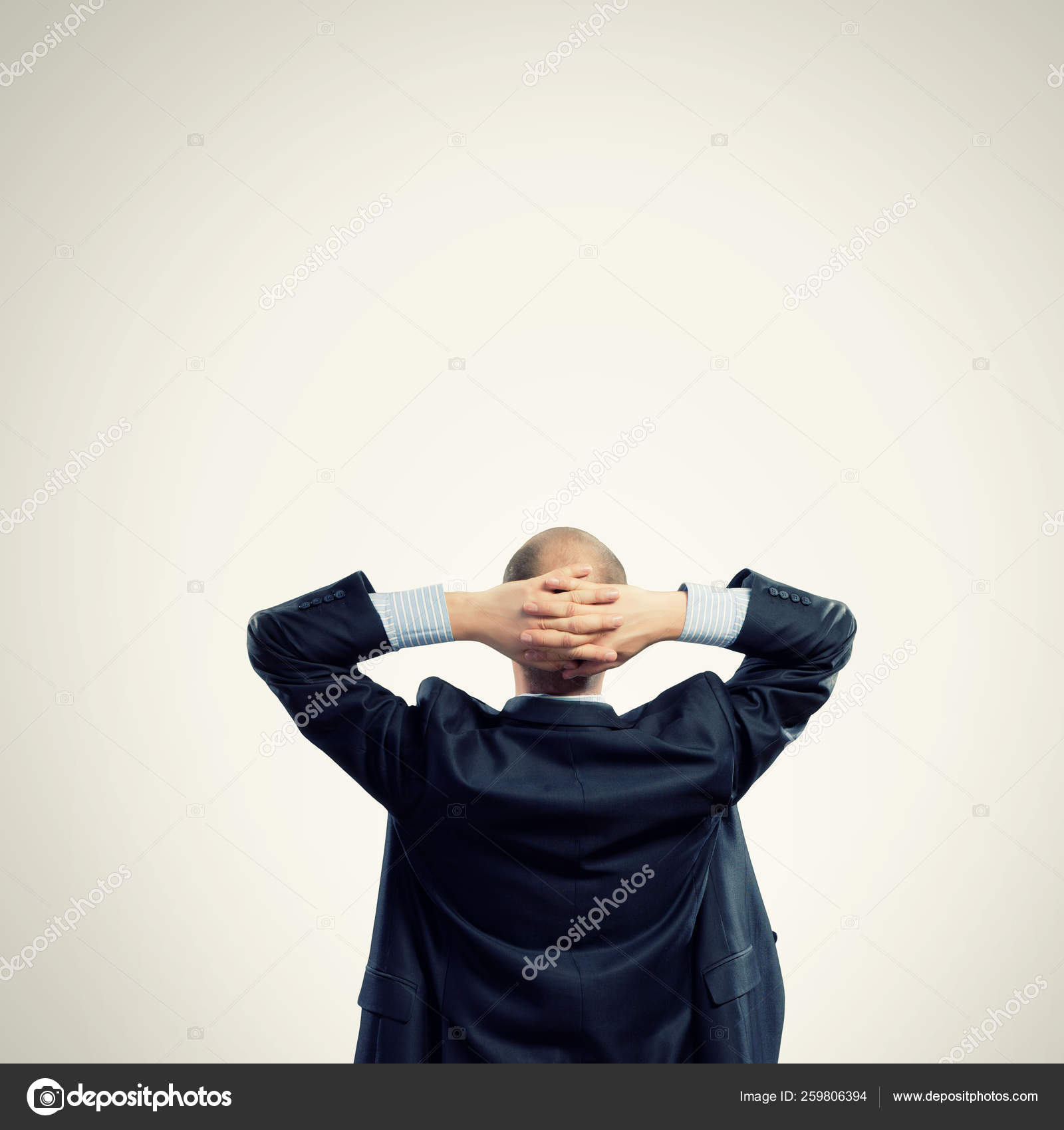 Back View Image Businessman Arms Crossed Head Place Text Stock Photo by