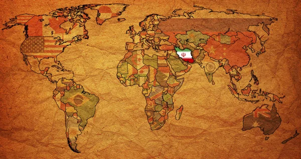Стара Політична Карта Світу Прапором Країни — стокове фото