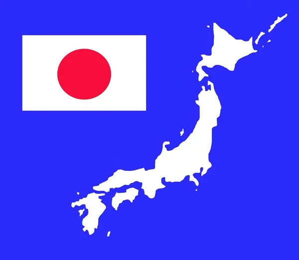Острів Японії Контур Карти Прапор Ізольований Білому Синьому Тлі Відсічним — стокове фото