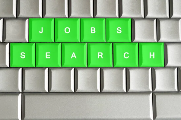 Jobsuche Buchstabiert Auf Einer Silbermetallischen Tastatur — Stockfoto