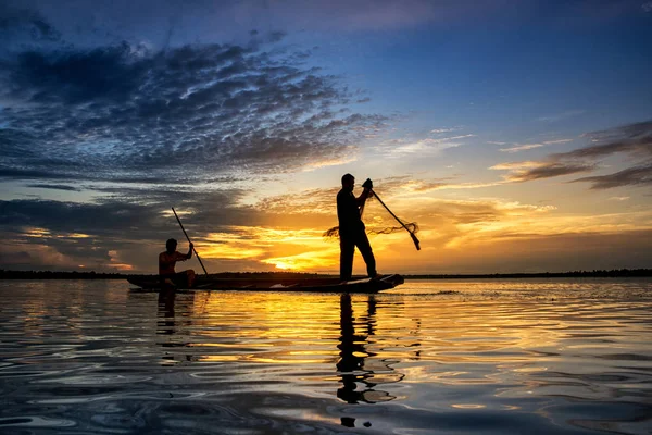 Silueta Rybích Tenatových Sítí Wanonniwat Sakon Nakhon Thajsko — Stock fotografie