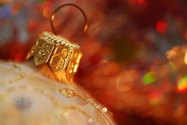 Zbliżenie Złotej Choinki Ornament Miejsce Kopię — Zdjęcie stockowe