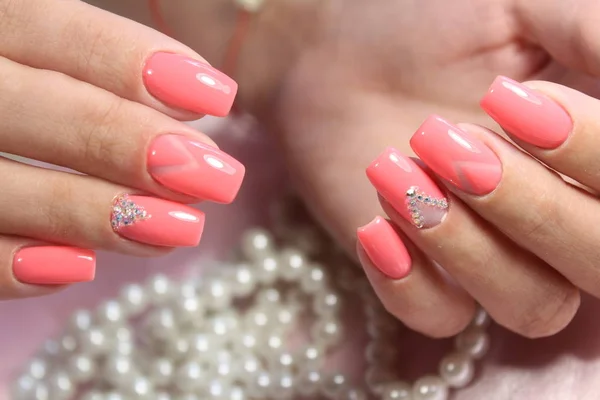 Pink Nail Art Geometría Para Chicas Hermosas Lindas — Foto de Stock