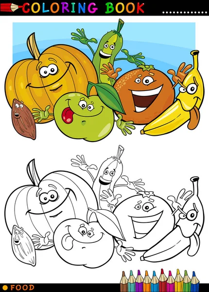 Coloring Book or Page Cartoon Illustration of Funny Food Characters Fruits and Vegetables for Children Education