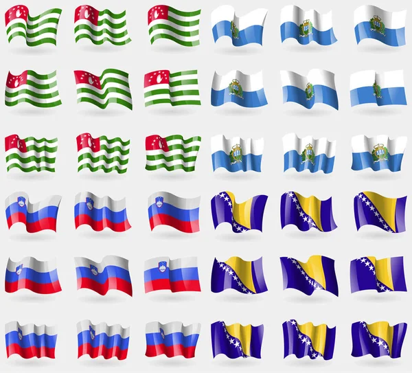 Abjasia San Marino Eslovenia Bosnia Herzegovina Conjunto Banderas Los Países — Foto de Stock