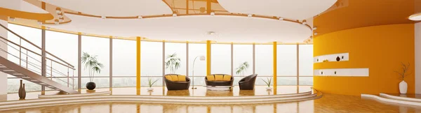 Interior Design Appartamento Moderno Con Scala Panorama Render — Foto Stock