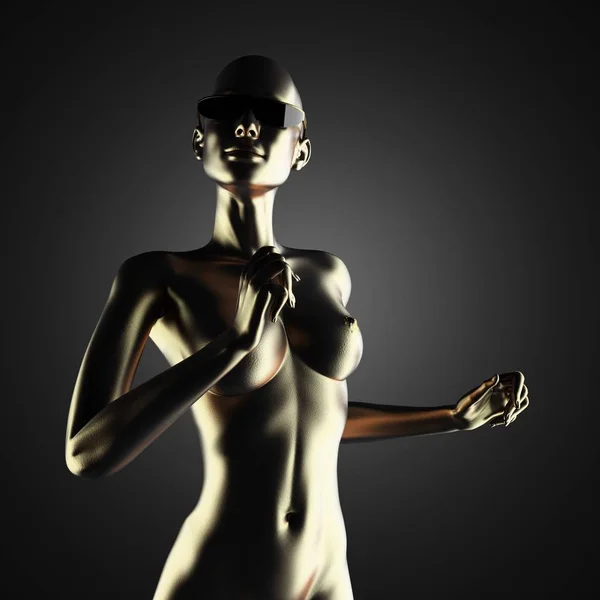 Bela Estatueta Feminina Dourada Fundo Escuro — Fotografia de Stock