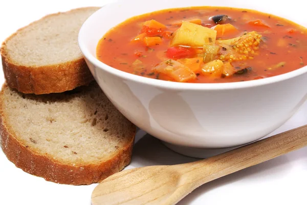 Sopa Verduras Frescas Con Pan —  Fotos de Stock