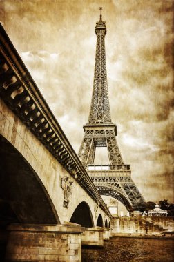Eiffel tower vintage retro view from Seine river, Paris, France clipart