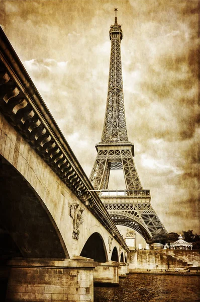 Torre Eiffel Vista Retro Vintage Desde Río Sena París Francia —  Fotos de Stock