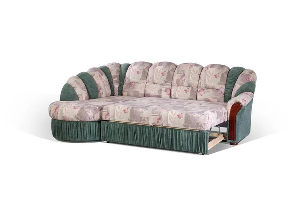 Kantiges Sofa Zerlegt Einem Bett Auf Weißem Hintergrund — Stockfoto