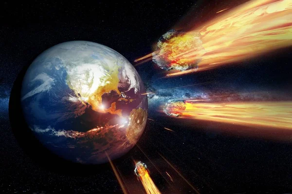 Armageddon Dünyanın Sonu Başlık Dünya Isabet Asteroids Dünya Tema Sonu — Stok fotoğraf