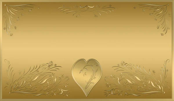 金の線条細工の美しくエレガントなビクトリア朝様式のバレンタイン カード — ストック写真