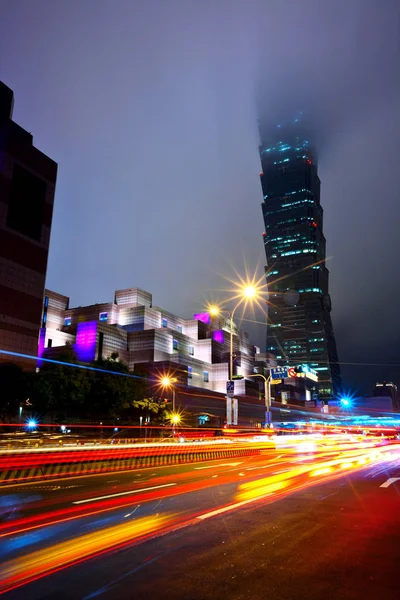 Taipei Traffico Cittadino Notte — Foto Stock