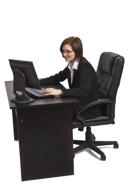 Empresária Trabalhando Computador Sua Mesa — Fotografia de Stock