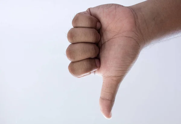 Чоловік Тримає Великий Палець Білому Тлі — стокове фото