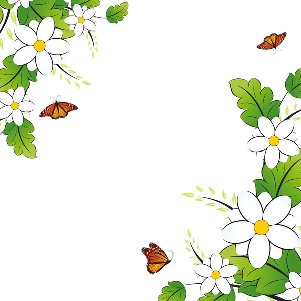 白の蝶と花の背景 ベクトル イラスト — ストック写真