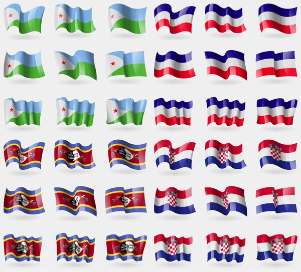 Djibouti Los Altos Swazilandia Croacia Conjunto Banderas Los Países Del — Foto de Stock