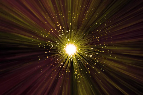 Ends Many Illuminated Golden Fibre Optic Strands Emitting Magenta Golden — Stock Photo, Image
