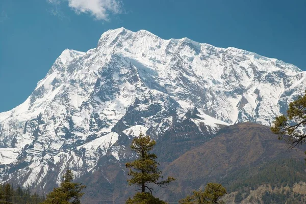 Χιονισμένα Βουνά Του Θιβέτ Δες Από Την Annapurna Trek — Φωτογραφία Αρχείου