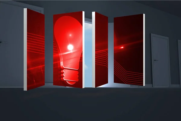 Gráfico Lâmpada Vermelha Tela Abstrata Contra Abertura Porta Quarto Escuro — Fotografia de Stock