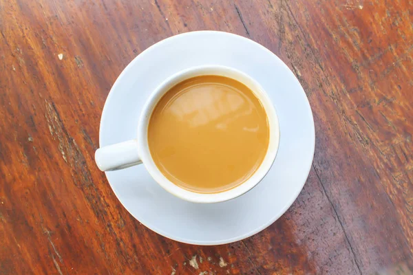 Kaffee Mit Weißer Tasse Auf Hölzernem Hintergrund — Stockfoto