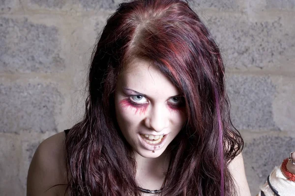 Girl Vampire Aggressively Looks Forward — Stock Photo, Image
