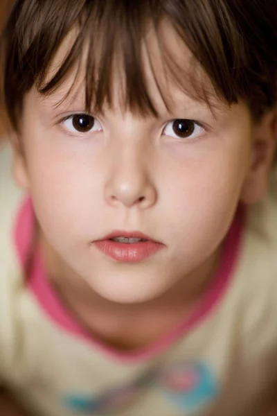 Close Portrait Calm Serious Child Looking — Stock Photo, Image