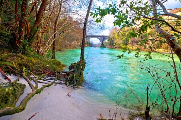 Natisone Rivier Zand Kust Duivelsbrug Cividale Del Friuli Uitzicht Vanaf — Stockfoto