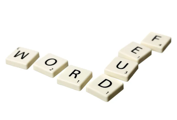 Ordet Wordfeud Skriven Med Scrabble Bitar — Stockfoto