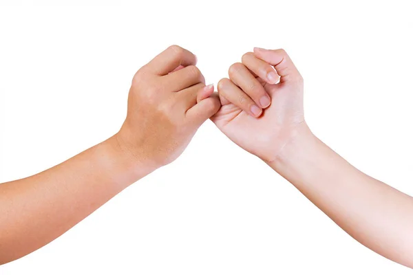 Άνδρας Και Γυναίκα Κρατώντας Χέρια Απομονώνονται Λευκό Φόντο — Φωτογραφία Αρχείου