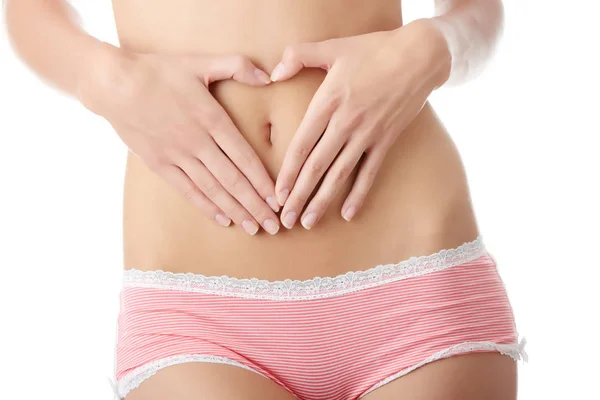 Mujer Formando Forma Corazón Vientre Aislada Sobre Fondo Blanco —  Fotos de Stock